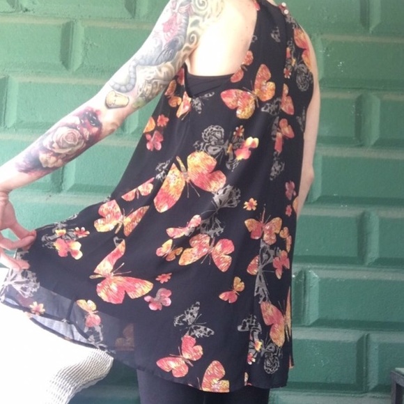Black multicolored sleeveless butterfly blouse - Picture 3 of 4